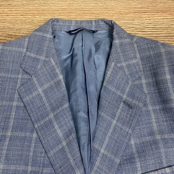 Coppley Blue w/ Grey Windowpane Silk Sport Coat 44 - Picture 2 of 7